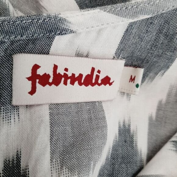 FABINDIA | 100% Cotton Boxy Bead Embroidered Ikat Crop Top Gray Sz M - Picture 12 of 13
